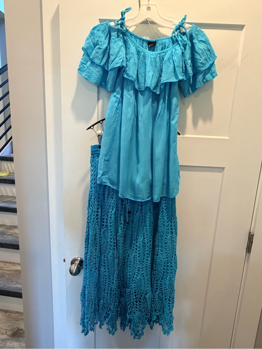 Jackpot Turquoise Boho Top & Crochet Skirt Set OSFM NWT Resort Festival Outfit